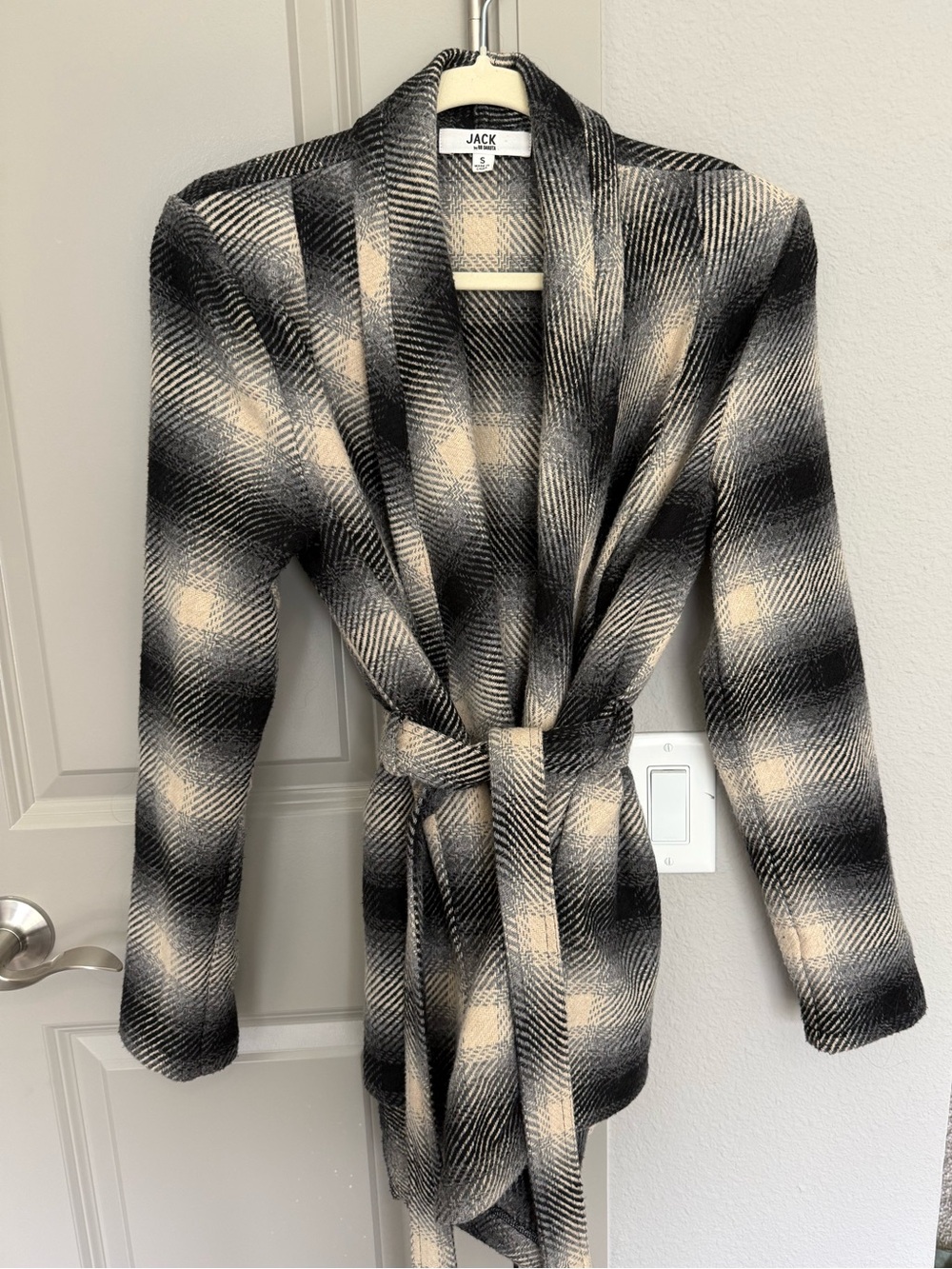 BB Dakota Black & Cream Plaid Belted Jacket